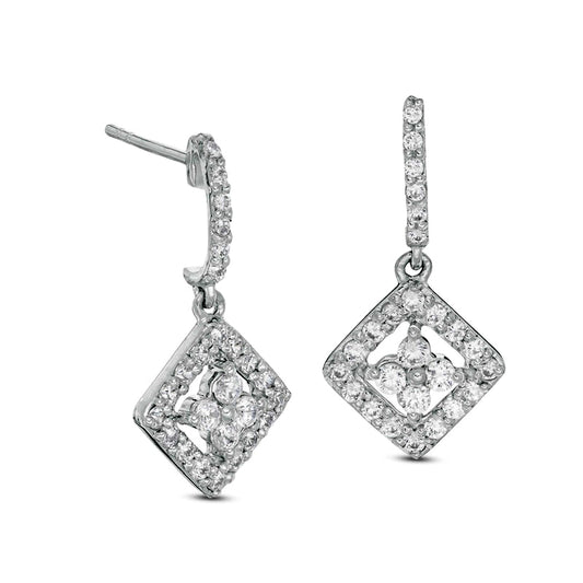 0.5 CT. T.W. Quad Diamond Tilted Square Drop Earrings in 10K White Gold