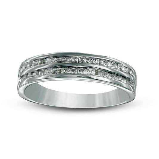 0.50 CT. T.W. Princess-Cut Natural Diamond Double Row Wedding Band in Solid 10K White Gold