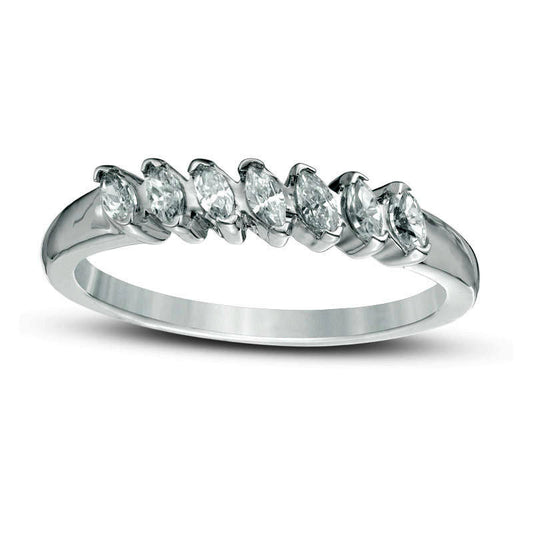 0.38 CT. T.W. Marquise Natural Diamond Seven Stone Slant Anniversary Band in Solid 10K White Gold