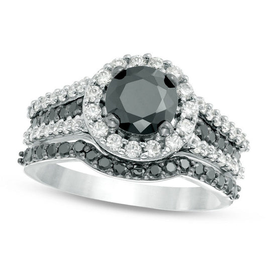 2.0 CT. T.W. Enhanced Black and White Natural Diamond Frame Multi-Row Bridal Engagement Ring Set in Solid 14K White Gold