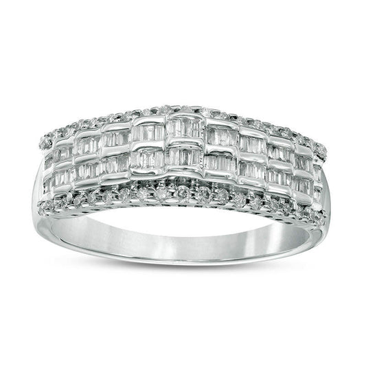 0.50 CT. T.W. Baguette and Round Natural Diamond Four Row Band in Solid 10K White Gold