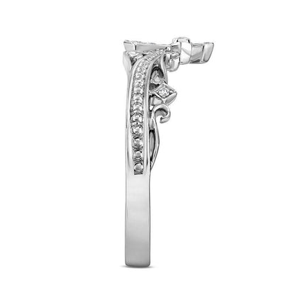 Natural Diamond Accent Beaded Scroll Cross Ring in Sterling Silver