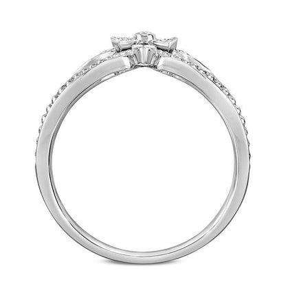 Natural Diamond Accent Beaded Scroll Cross Ring in Sterling Silver