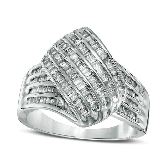 1.0 CT. T.W. Baguette Natural Diamond Wave Ring in Solid 10K White Gold