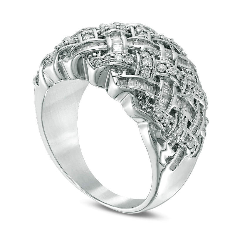 1.0 CT. T.W. Baguette and Round Natural Diamond Lattice Band in Solid 10K White Gold