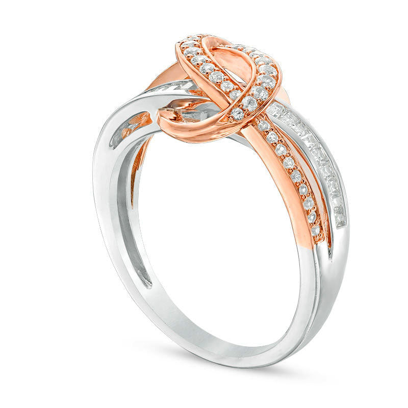 0.50 CT. T.W. Baguette and Round Natural Diamond Loop Ring in Solid 10K White Gold and Rose Rhodium