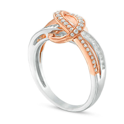 0.50 CT. T.W. Baguette and Round Natural Diamond Loop Ring in Solid 10K White Gold and Rose Rhodium