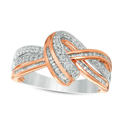 0.50 CT. T.W. Baguette and Round Natural Diamond Loop Ring in Solid 10K White Gold and Rose Rhodium