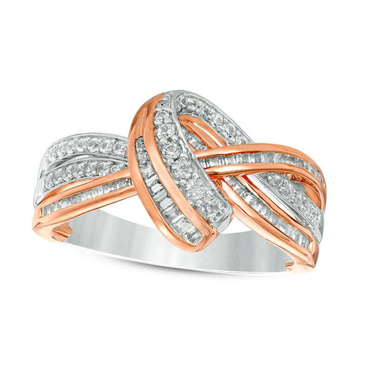 0.50 CT. T.W. Baguette and Round Natural Diamond Loop Ring in Solid 10K White Gold and Rose Rhodium