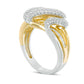 0.75 CT. T.W. Baguette and Round Natural Diamond Three Row Wave Ring in Solid 10K Two-Tone Gold