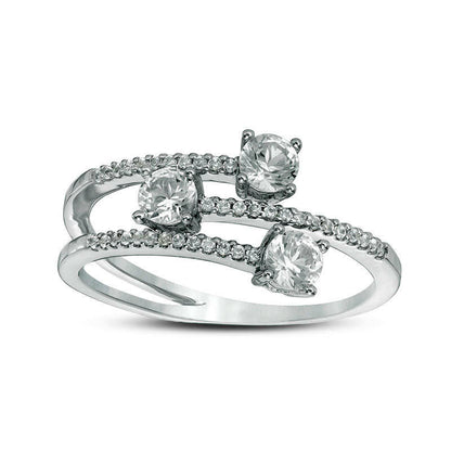0.50 CT. T.W. Natural Diamond Three Stone Station Bypass Ring in Solid 14K White Gold