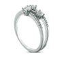 0.50 CT. T.W. Natural Diamond Three Stone Station Bypass Ring in Solid 14K White Gold