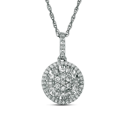 0.38 CT. T.W. Baguette and Round Composite Natural Diamond Pendant in Sterling Silver