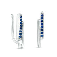 Lab-Created Blue Sapphire Stacked Double Bar Crawler Earrings in Sterling Silver