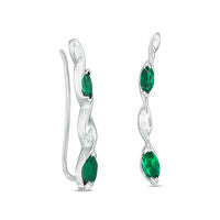 Marquise Lab-Created Emerald Twist Crawler Earrings in Sterling Silver