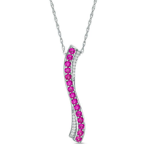 Lab-Created Ruby and Diamond Accent "S" Pendant in Sterling Silver