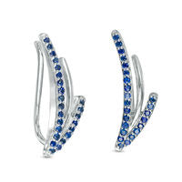 Lab-Created Blue Sapphire Split Curve Crawler Earrings in Sterling Silver