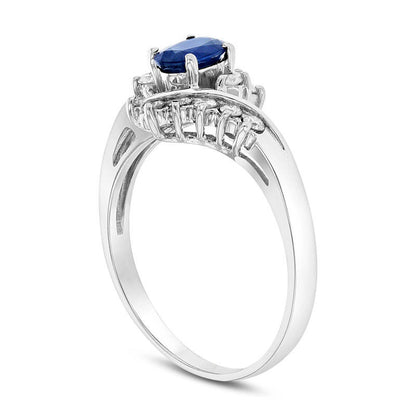 Oval Blue Sapphire and 0.25 CT. T.W. Natural Diamond Bypass Ring in Solid 14K White Gold