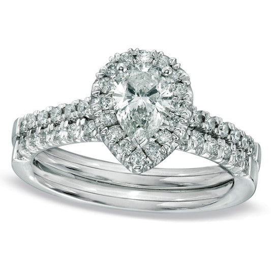 1.17 CT. T.W. Pear-Shaped Natural Diamond Frame Bridal Engagement Ring Set in Solid 14K White Gold