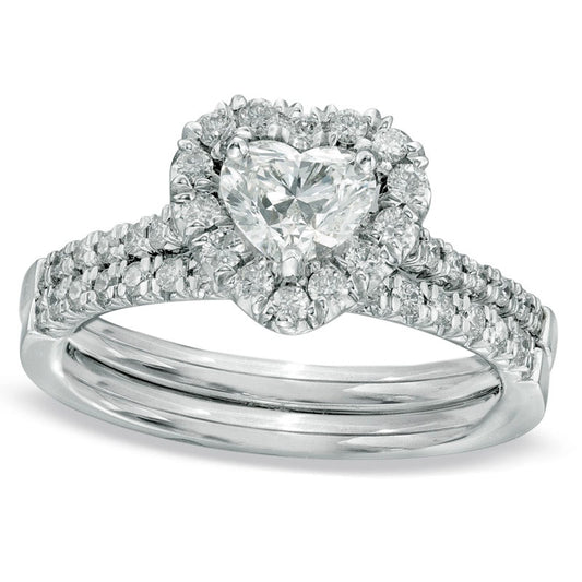 1.20 CT. T.W. Heart-Shaped Natural Diamond Frame Bridal Engagement Ring Set in Solid 14K White Gold