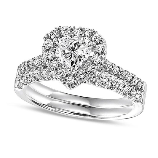 0.75 CT. T.W. Heart-Shaped Natural Diamond Frame Bridal Engagement Ring Set in Solid 14K White Gold