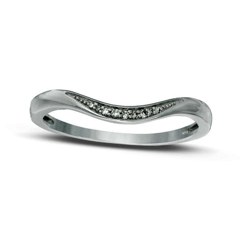 Natural Diamond Accent Contour Wedding Band in Sterling Silver