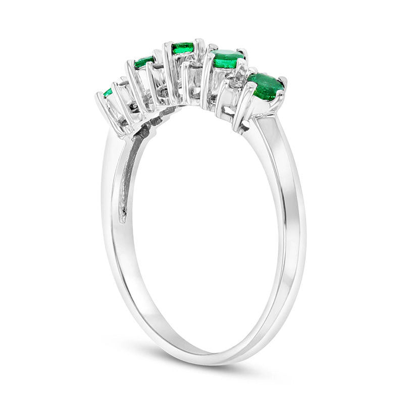 Emerald and Natural Diamond Accent Alternating Five Stone Band in Solid 14K White Gold