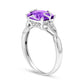 Sideways Cushion-Cut Amethyst and Natural Diamond Accent Heart Overlay Antique Vintage-Style Ring in Solid 14K White Gold