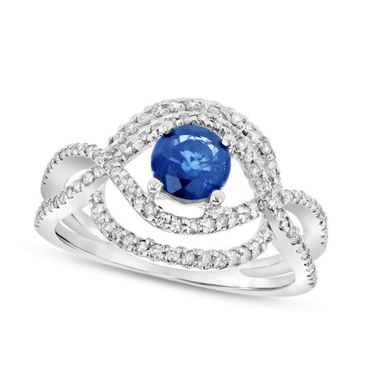 5.5mm Blue Sapphire and 0.33 CT. T.W. Natural Diamond Orbit Ring in Solid 14K White Gold