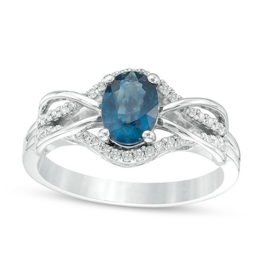 Oval Blue Sapphire and 0.17 CT. T.W. Natural Diamond Loop Overlay Ring in Solid 10K White Gold