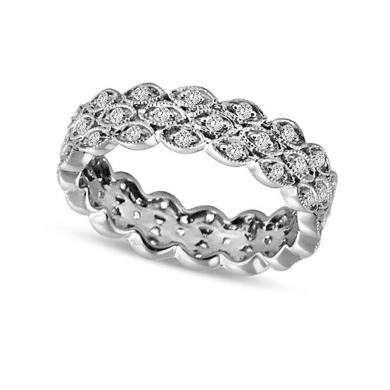0.50 CT. T.W. Natural Diamond Triple Row Antique Vintage-Style Eternity Wedding Band in Solid 14K White Gold