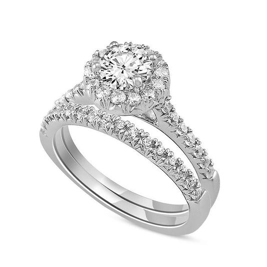 0.88 CT. T.W. Natural Diamond Frame Bridal Engagement Ring Set in Solid 14K White Gold