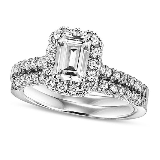 0.75 CT. T.W. Emerald-Cut Natural Diamond Frame Bridal Engagement Ring Set in Solid 14K White Gold