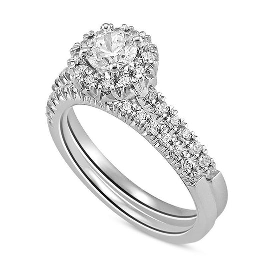 0.75 CT. T.W. Natural Diamond Frame Bridal Engagement Ring Set in Solid 14K White Gold