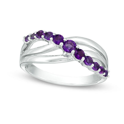 Amethyst Crossover Split Shank Ring in Sterling Silver
