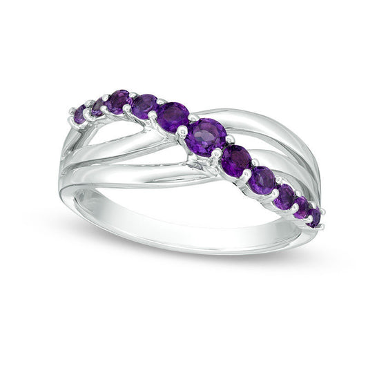 Amethyst Crossover Split Shank Ring in Sterling Silver