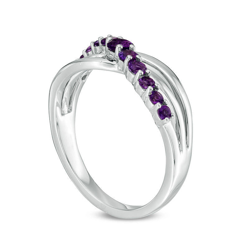Amethyst Crossover Split Shank Ring in Sterling Silver
