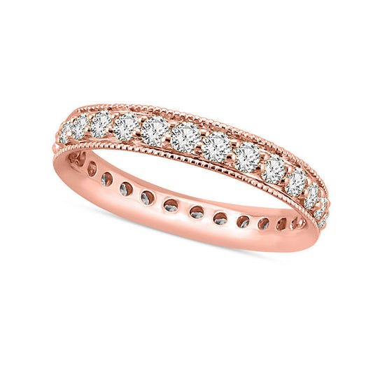 1.0 CT. T.W. Natural Diamond Channel Set Antique Vintage-Style Eternity Wedding Band in Solid 14K Rose Gold