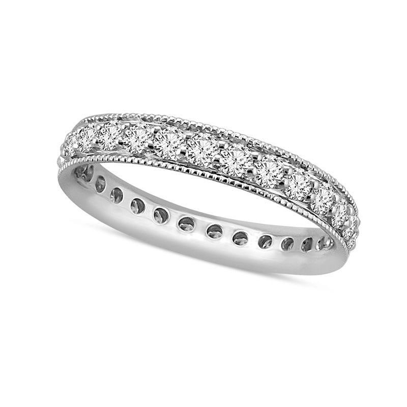 1.0 CT. T.W. Natural Diamond Channel Set Antique Vintage-Style Eternity Wedding Band in Solid 14K White Gold