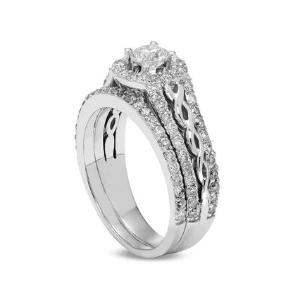 1.0 CT. T.W. Certified Natural Diamond Frame Braided Shank Bridal Engagement Ring Set in Solid 14K White Gold (I/I2)