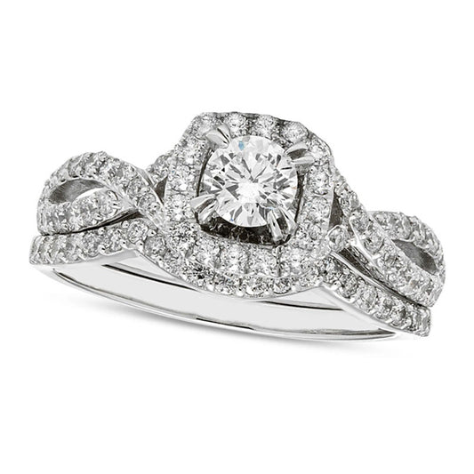 1.0 CT. T.W. Certified Natural Diamond Cushion Frame Twist Shank Bridal Engagement Ring Set (I/I2)