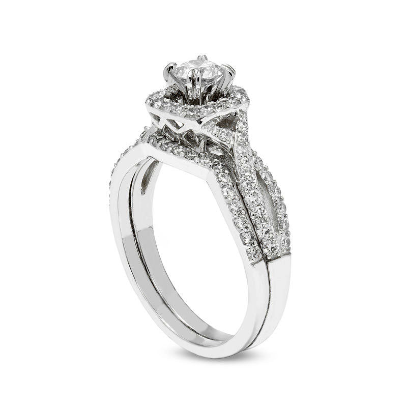 1.0 CT. T.W. Certified Natural Diamond Cushion Frame Twist Shank Bridal Engagement Ring Set (I/I2)
