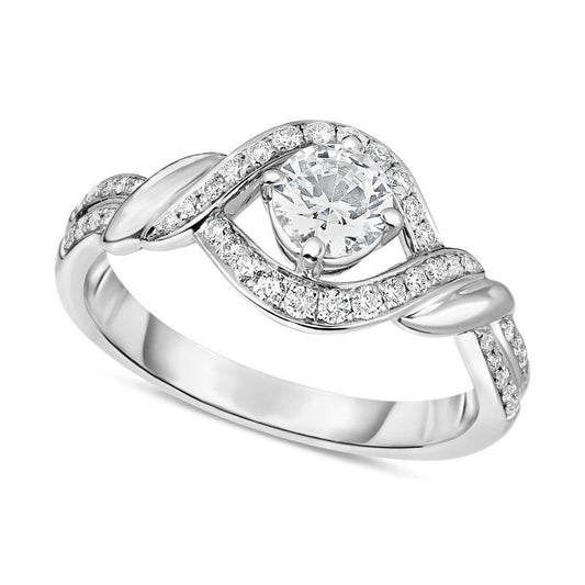 0.75 CT. T.W. Natural Diamond Twist Bypass Frame Engagement Ring in Solid 14K White Gold