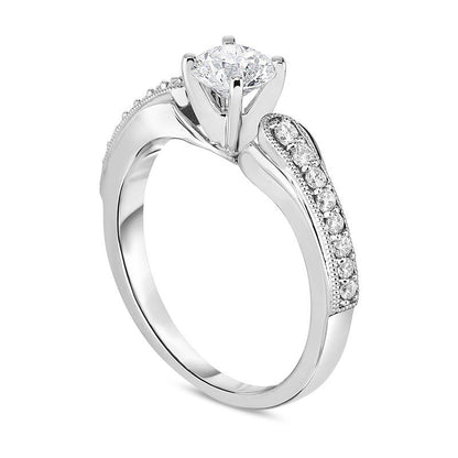 1.0 CT. T.W. Natural Diamond Antique Vintage-Style Engagement Ring in Solid 14K White Gold
