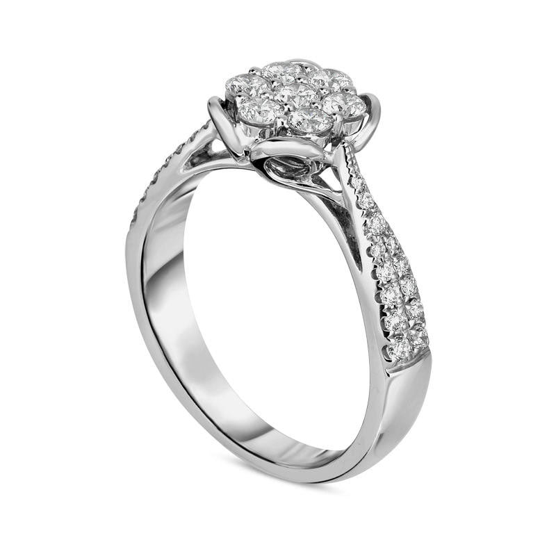 0.50 CT. T.W. Composite Natural Diamond Flower Engagement Ring in Solid 10K White Gold