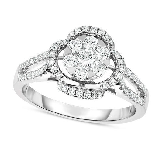 0.50 CT. T.W. Composite Natural Diamond Flower Split Shank Engagement Ring in Solid 10K White Gold