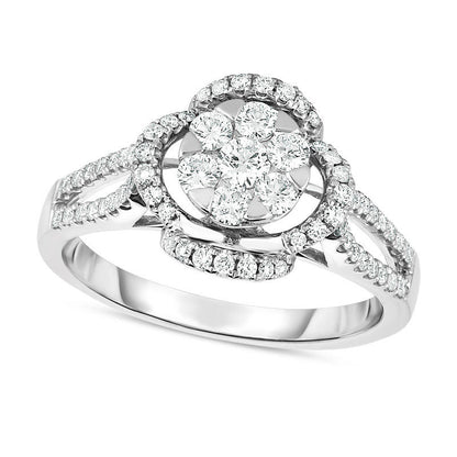 0.50 CT. T.W. Composite Natural Diamond Flower Split Shank Engagement Ring in Solid 10K White Gold
