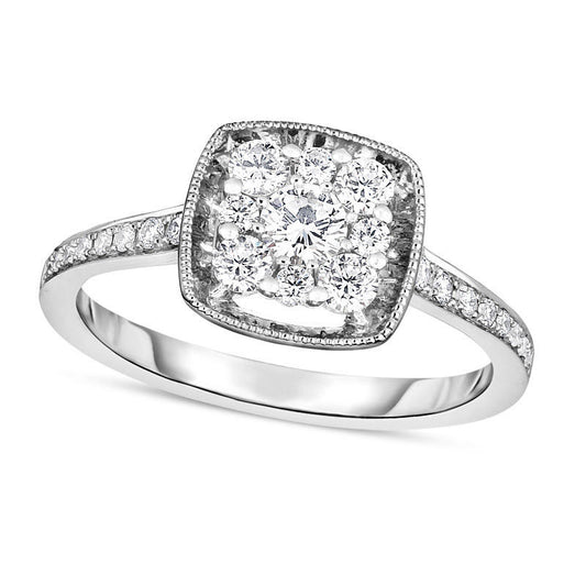 0.50 CT. T.W. Natural Diamond Square Frame Antique Vintage-Style Engagement Ring in Solid 10K White Gold