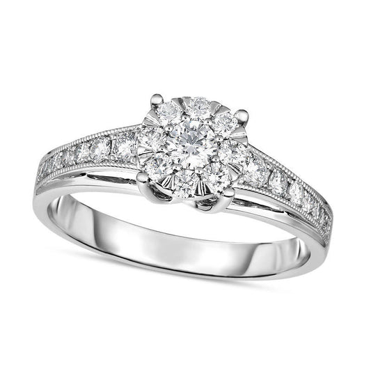 0.50 CT. T.W. Natural Diamond Frame Antique Vintage-Style Engagement Ring in Solid 10K White Gold