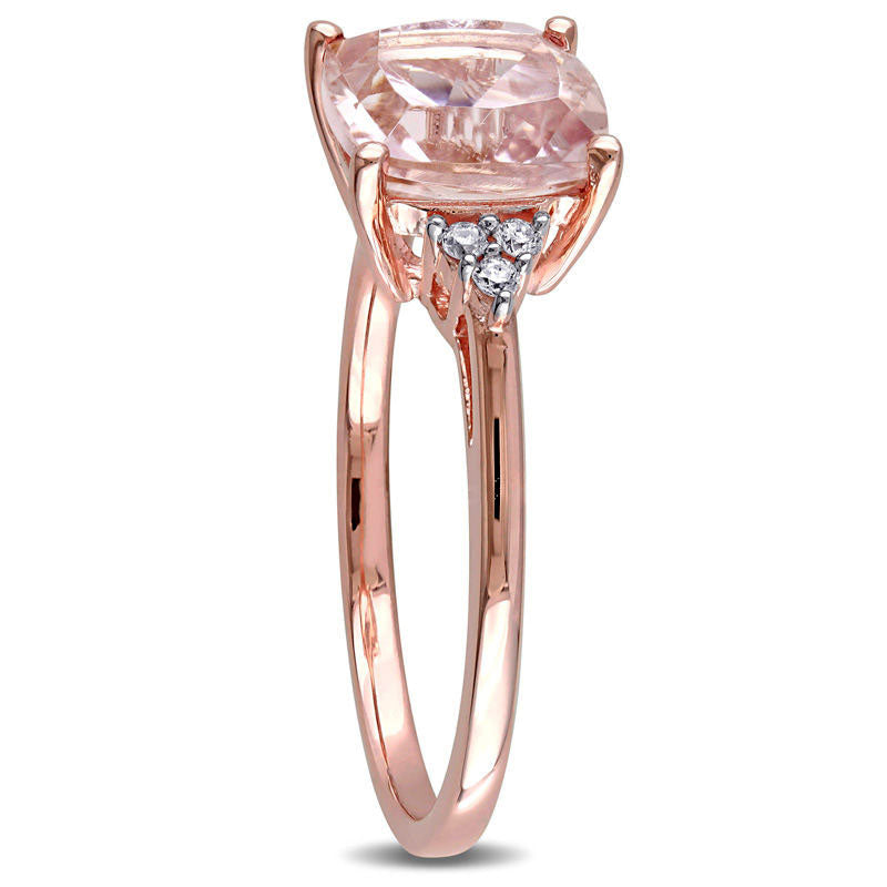 8.0mm Cushion-Cut Morganite and Natural Diamond Accent Tri-Sides Ring in Solid 14K Rose Gold